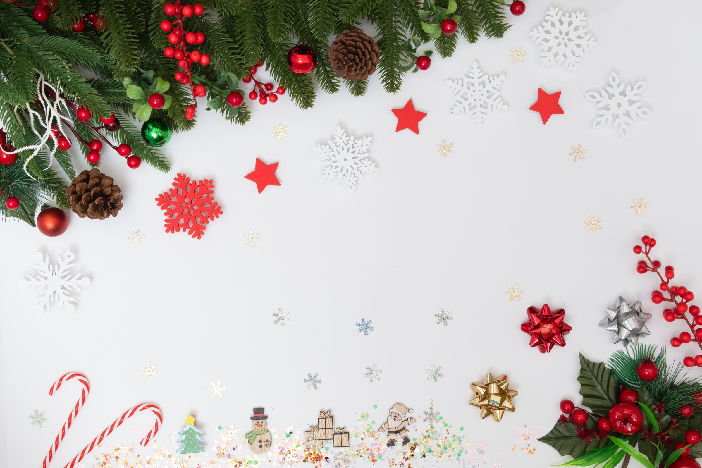 Christmas holiday and happy new year composition and decoration on white background